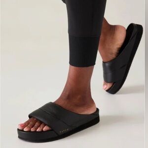 Saysh Slides From Athleta Black Leather Sz 10